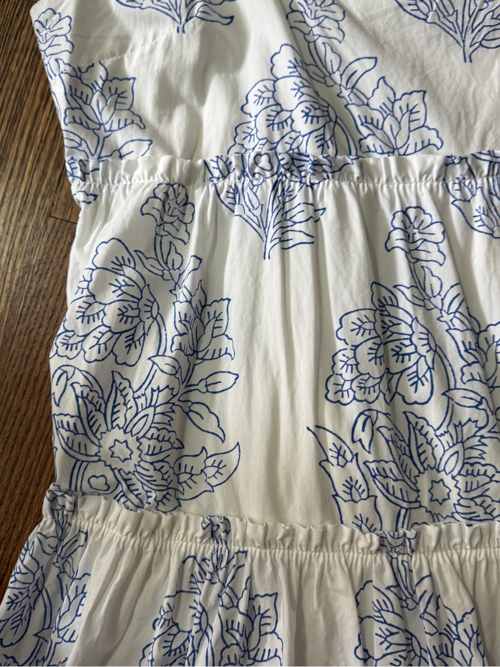 Oliphant White and Blue Floral Mediterranean Ruffle Strap Dress - Picture 3 of 9